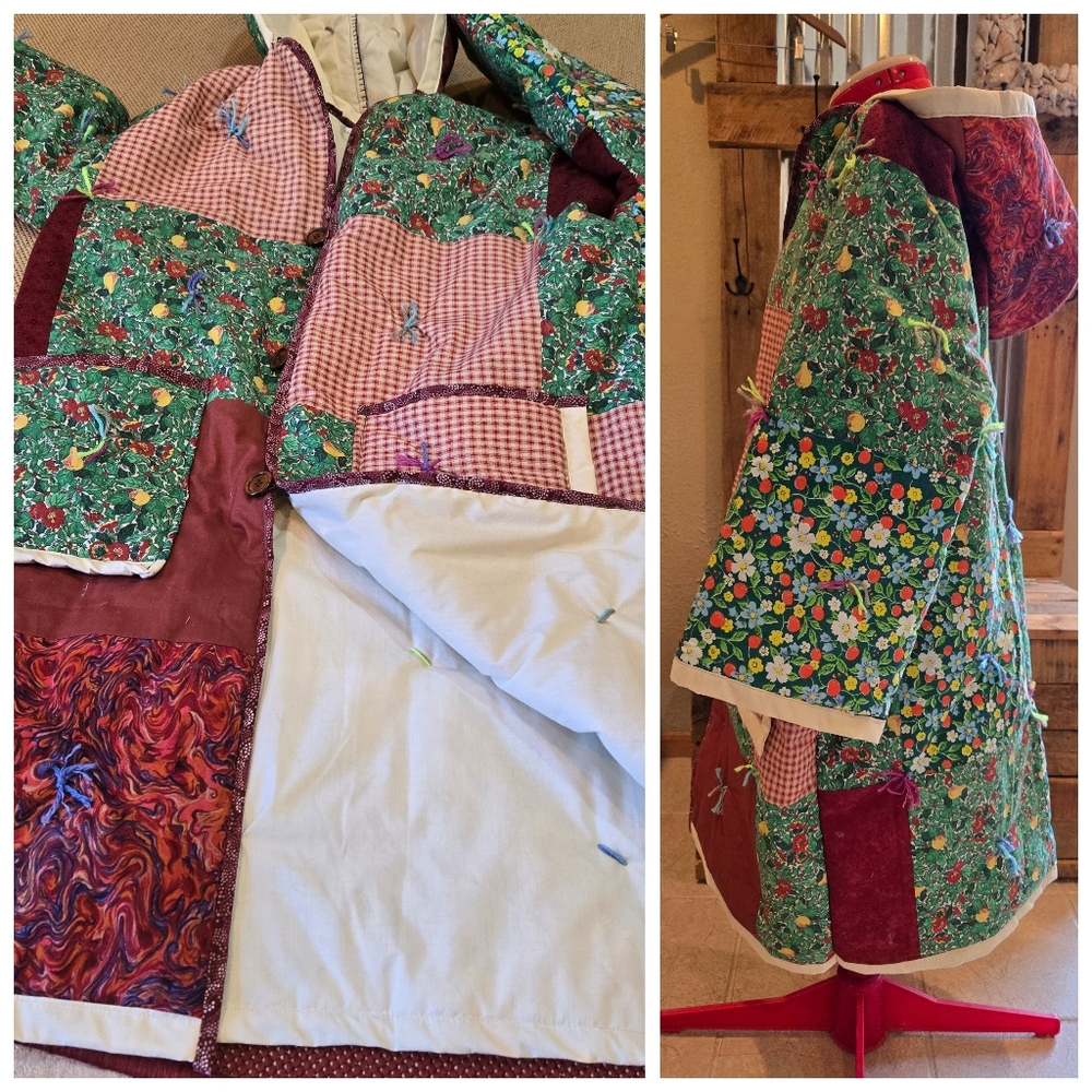 Upcycled Quilt Blanket Coat L-XL Handmade Patch Don't Throw It Out - Picture 3 of 6